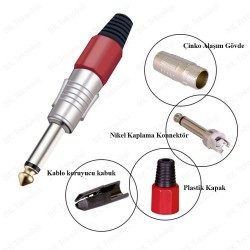 6.35mm Mono Erkek Fiş Lehim Tipi Çivi Jack - Kırmızı 6.35mm Mono Erkek Fiş Lehim Tipi Çivi Jack - Kırmızı
