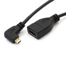 90 Derece Açılı Micro HDMI Erkek to HDMI Dişi Kablo - 1 Metre