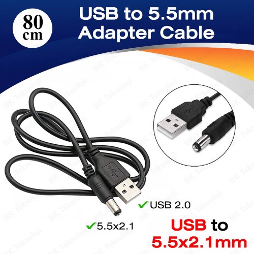 USB Erkek to DC 5.5x2.1mm Dişi Barrel Jack Güç Kablosu