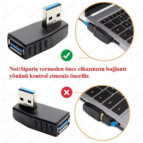 USB 3.0 Sol Açılı Konnektör Erkek Dişi 90 Derece Uzatma Adaptörü