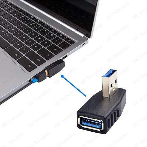 USB 3.0 Sol Açılı Konnektör Erkek Dişi 90 Derece Uzatma Adaptörü