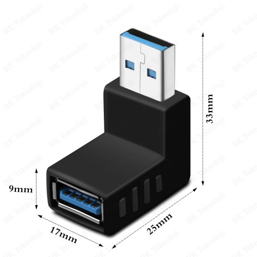 USB 3.0 Aşağı Açılı Konnektör Erkek Dişi 90 Derece Uzatma Adaptörü