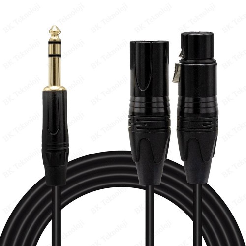 6.35 mm TRS Erkek to 3-Pin XLR Dişi + Erkek Ses Kablosu - 1.5 Metre