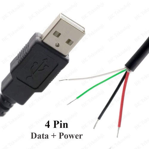 4 Telli Açık Uçlu Lehimlenebilir USB Data Şarj Kablosu - 1.5 Metre