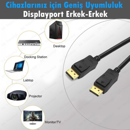 Yüksek Kalite 4K Displayport Erkek-Erkek Görüntü Kablosu - 1.8 Metre