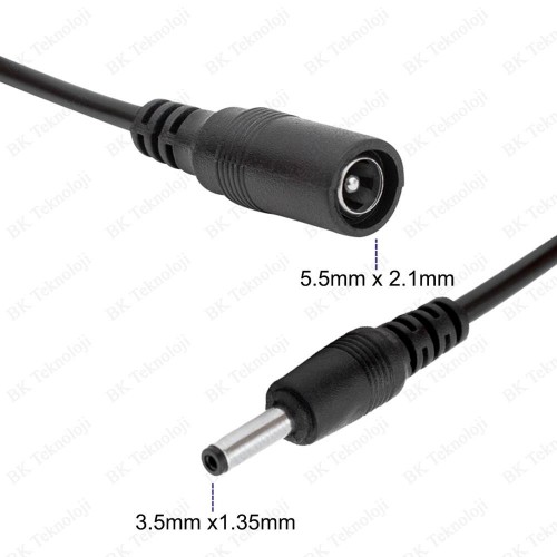 5.5mm x 2.1mm Dişi to 3.5mm x 1.35mm Erkek DC Güç Adaptör Kablosu