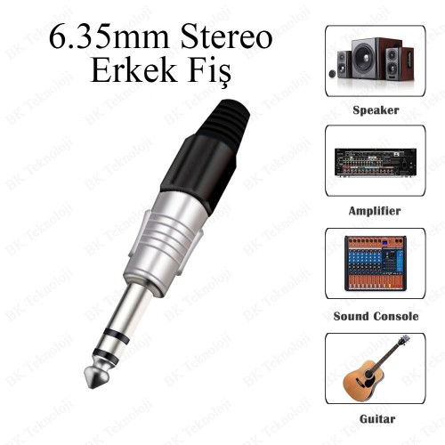 6.35mm Stereo Erkek Fiş Lehim Tipi Çivi Jack