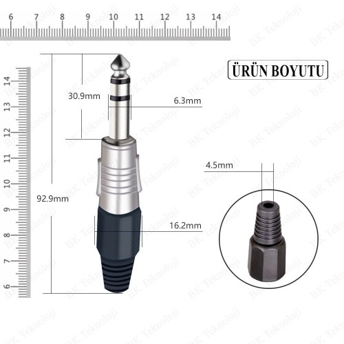 6.35mm Stereo Erkek Fiş Lehim Tipi Çivi Jack