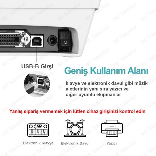 Type-C to USB-B Yazıcı-Midi Kablosu 3 Metre