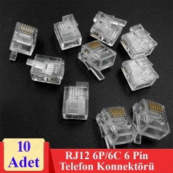 6P6C RJ12 6 Pinli Konnektör-RJ12 Jack-Telefon Kablo Ucu 10 Adet