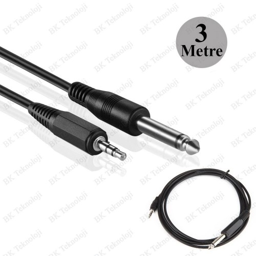 3.5 mm TRS Stereo Erkek - 1/4 (6.35 mm) TS Mono Erkek Ses Kablosu 3 Metre