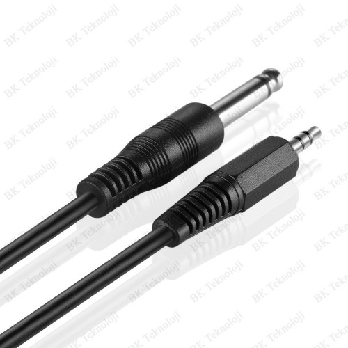 3.5 mm TRS Stereo Erkek - 1/4 (6.35 mm) TS Mono Erkek Ses Kablosu 3 Metre