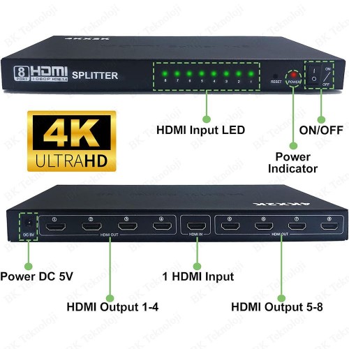 Ultra HD 4Kx2K 1 Giriş 8 Çıkış HDMI Splitter HDMI Çoklayıcı