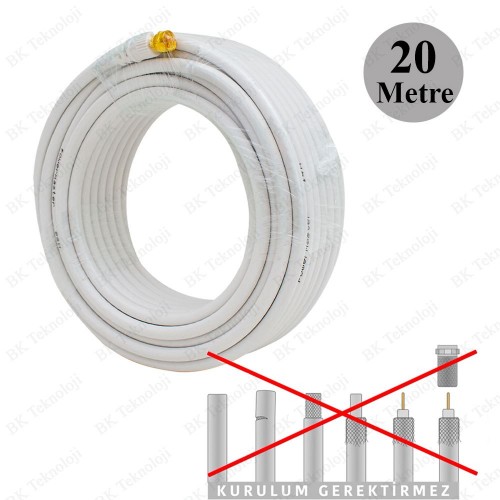 F Konnektörlü 20 Metre Hazır RG6/U Coaxial Anten Uydu Kablosu