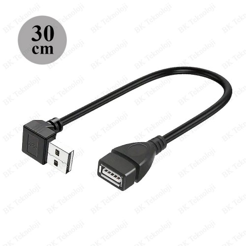 90 Derece Aşağı Açılı USB 2.0 Erkek-Dişi Uzatma Kablosu 30cm