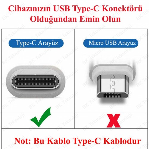 Type-C to USB Şarj ve Data Kablosu - 1 Metre