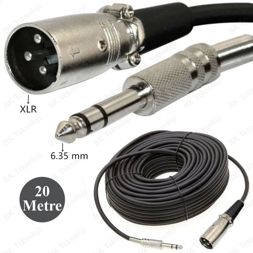 3 Pin XLR Erkek to 6.35mm Stereo Enstrüman Mikrofon Ses Kablosu-20 Metre