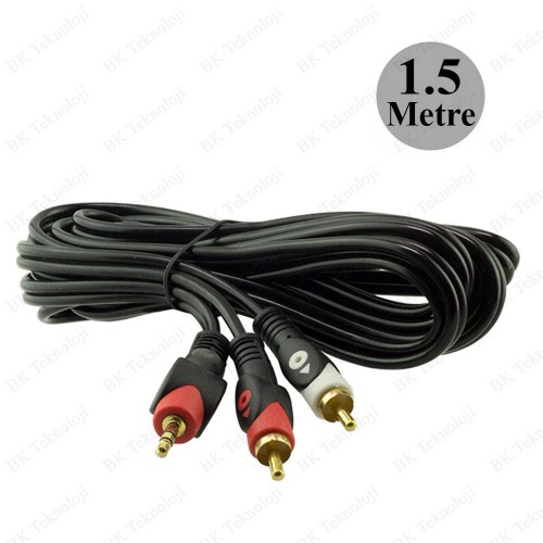 Yüksek Kalite 3.5mm Erkek to 2RCA Erkek Altın Kaplama Ses Kablosu 1.5 Metre