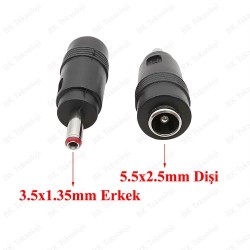 DC Güç Dönüştürücü 3.5 mm x 1.35 mm Erkek - 5.5 mm x 2.5 mm Dişi Adaptör Konnektörü DC Güç Dönüştürücü 3.5 mm x 1.35 mm Erkek - 5.5 mm x 2.5 mm Dişi Adaptör Konnektörü