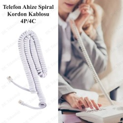 Telefon Ahize Spiral Kordon Kablosu 4P/4C - Beyaz Telefon Ahize Spiral Kordon Kablosu 4P/4C - Beyaz
