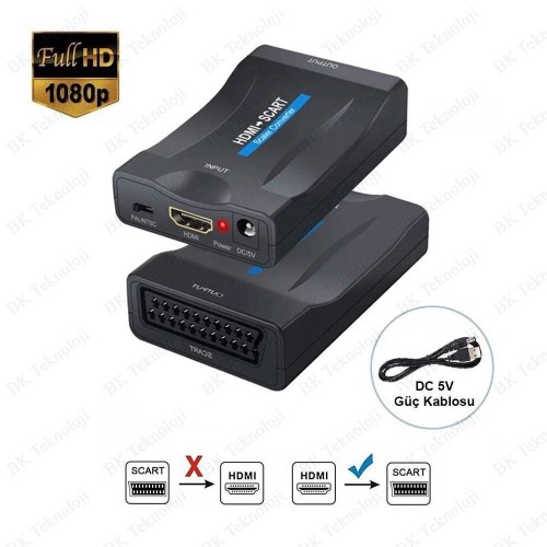 HDMI to Scart AV Eski Tip Tüplü TV Çevirici Adaptör