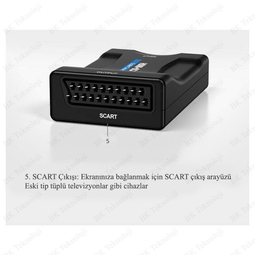 HDMI to Scart AV Eski Tip Tüplü TV Çevirici Adaptör