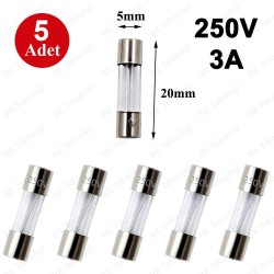 3A 250V 5X20mm Cam Sigorta 5 Adet