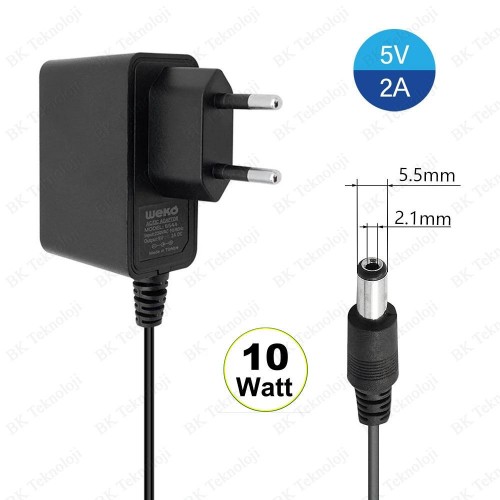5 Volt 2 Amper 5.5mm x 2.1mm Uçlu 10 Watt 5V 2A Adaptör