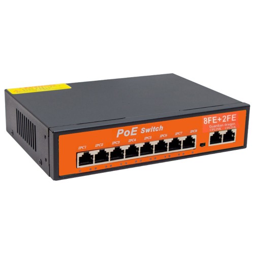 POE Switch 8 POE Bağlantı Noktası + 2 Uplink Bağlantı Noktası IP Kamera için 10/100 Mbps