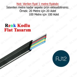 Yüksek Kalite 6 Damarlı Renk Kodlu RJ12 6C Flat Telefon Kablosu