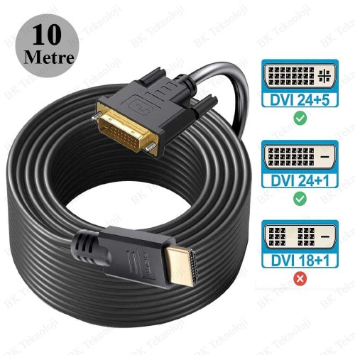 DVI 24+1 to HDMI Çift Yönlü DVI to HDMI Kablo - 10 Metre