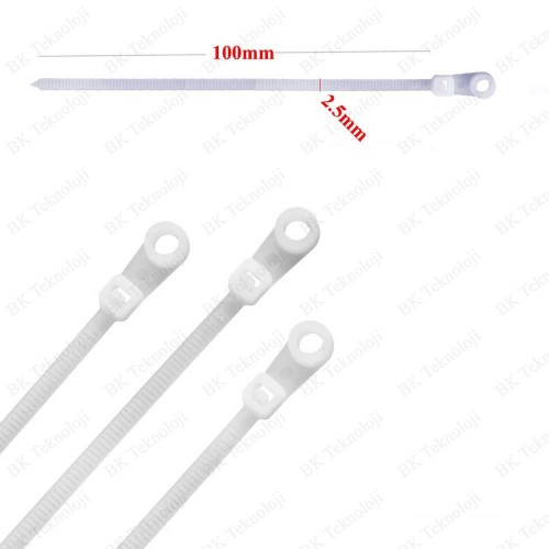 Delikli Vidalanabilir 2.5x100mm Cırt Kablo Bağı 100 Adet Beyaz