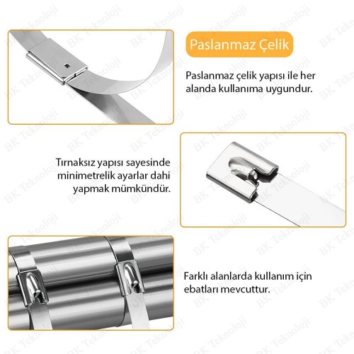 Paslanmaz Çelik Metal Kablo Bağı 7.9x500mm 5 Adet