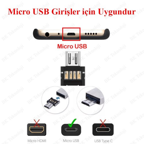 Micro USB OTG Şarj/Data Çevirici Adaptör