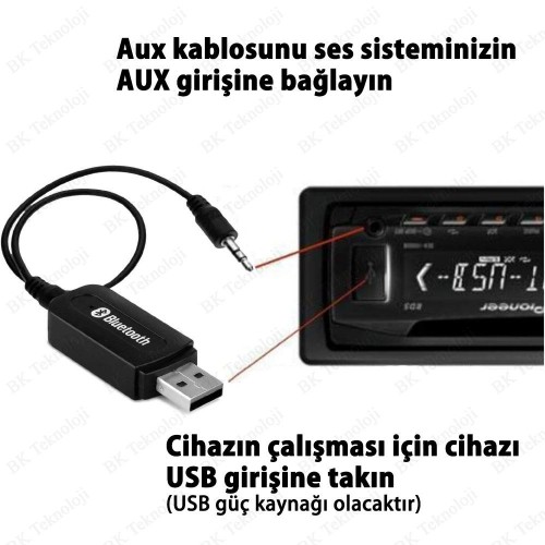 Bluetooth Kablosuz 3.5mm Ses Müzik Alıcısı Adaptörü Araç Ses Sistemi veya Hoparlör İçin