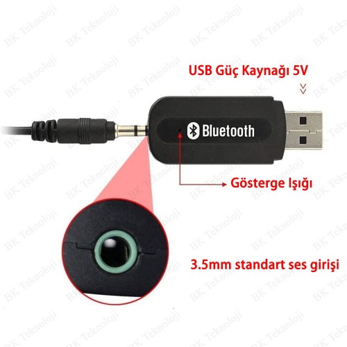 Bluetooth Kablosuz 3.5mm Ses Müzik Alıcısı Adaptörü Araç Ses Sistemi veya Hoparlör İçin