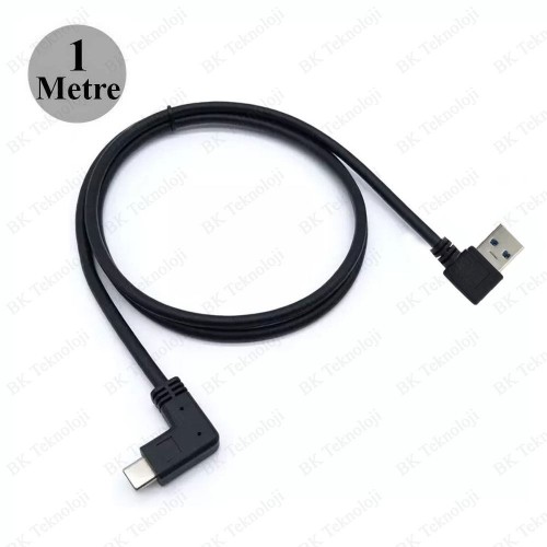 90 Derece Sol Açılı USB 3.0 to 90 Derece Type-C Şarj/Data Kablosu 1 Metre
