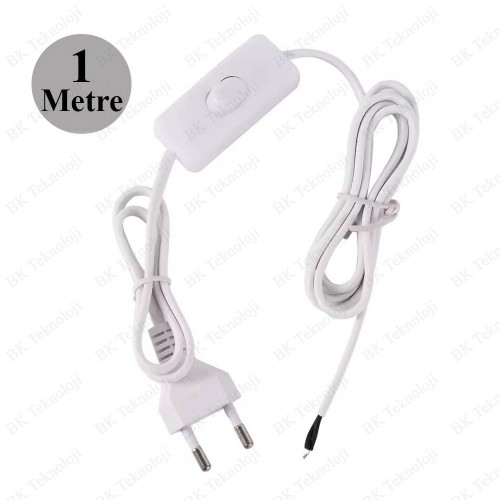 220 Volt Anahtarlı Fişli Açık Uçlu Güç Kablosu 1 Metre Beyaz 220 Volt Anahtarlı Fişli Açık Uçlu Güç Kablosu 1 Metre Beyaz
