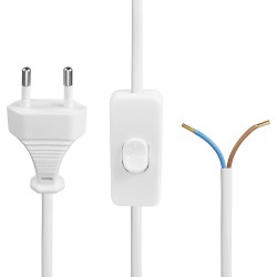 220 Volt Anahtarlı Fişli Açık Uçlu Güç Kablosu 1 Metre Beyaz