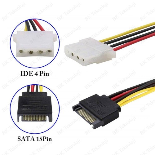 15 Pin SATA Erkek to 4 Pin Molex IDE Dişi Çevirici Kablo SATA - IDE Güç Kablosu