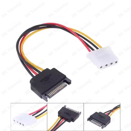 15 Pin SATA Erkek to 4 Pin Molex IDE Dişi Çevirici Kablo SATA - IDE Güç Kablosu