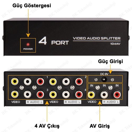 4 Port 1 Giriş 4 Çıkış Kompozit Video Ses Ayırıcı Çoklayıcı Splitter