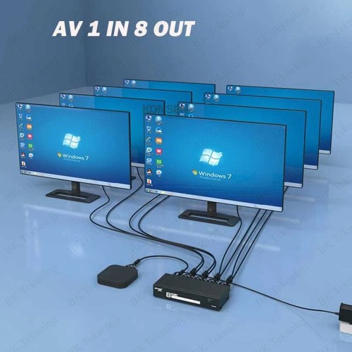 8 Port 1 Giriş 8 Çıkış Kompozit Video Ses Ayırıcı Çoklayıcı Splitter