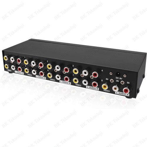 8 Port 1 Giriş 8 Çıkış Kompozit Video Ses Ayırıcı Çoklayıcı Splitter