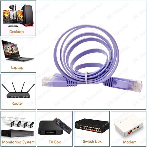 Cat6 Flat Yassı Ethernet Network Ağ Kablosu 1.8 Metre
