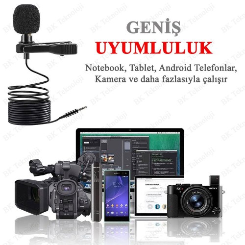 3.5mm 3 Boğumlu Yaka Mikrofonu Cep Telefonu, Tablet, Notebook Uyumlu