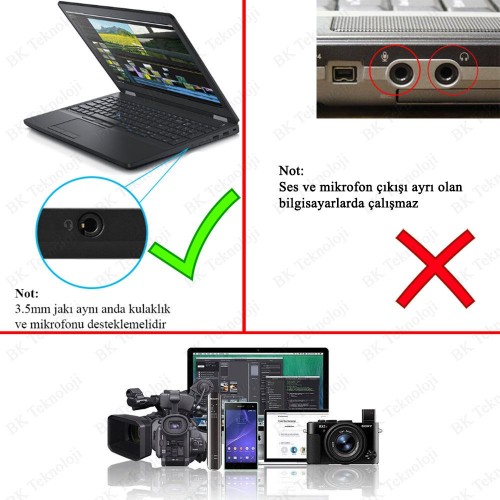 3.5mm 3 Boğumlu Yaka Mikrofonu Cep Telefonu, Tablet, Notebook Uyumlu