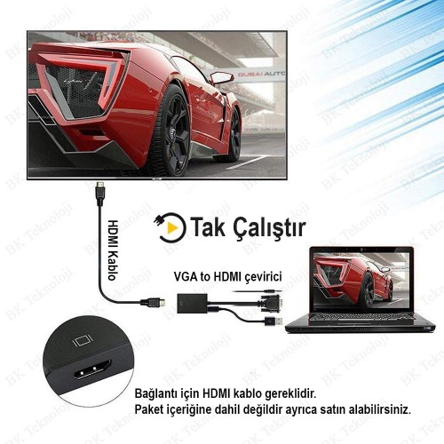 VGA to HDMI Ses Destekli Dönüştürücü Adaptör VGA to HDMI Ses Destekli Dönüştürücü Adaptör