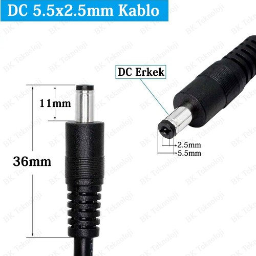 DC Erkek-Erkek Güç Kablosu 5.5 x 2.5mm 30cm