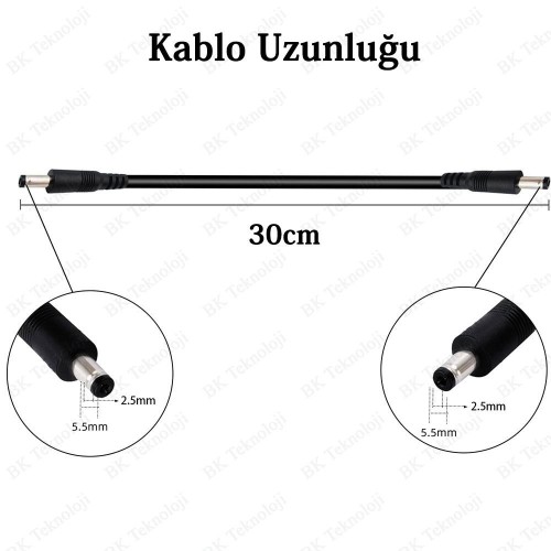 DC Erkek-Erkek Güç Kablosu 5.5 x 2.5mm 30cm